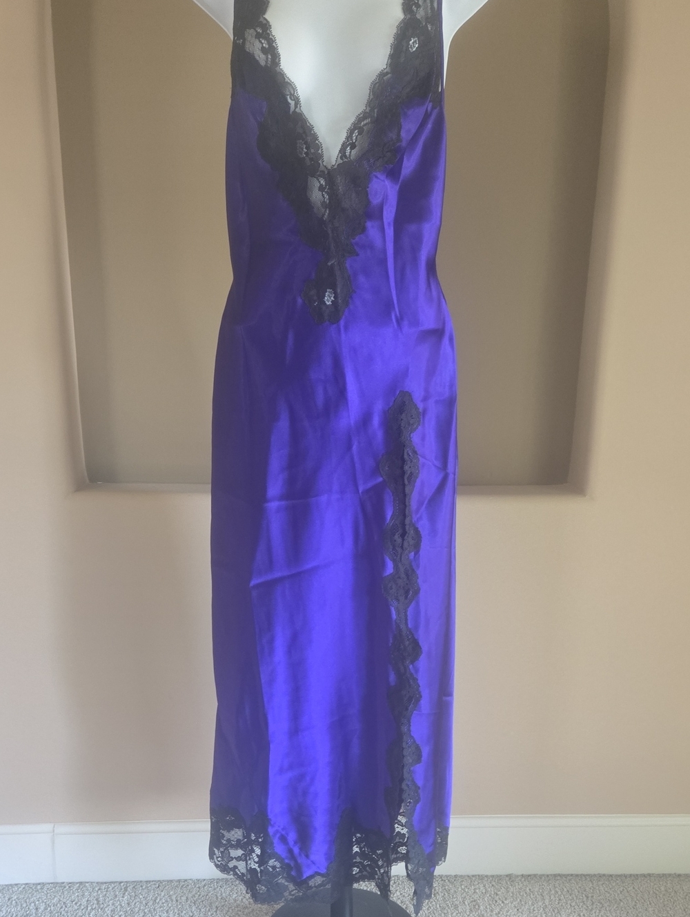 Victoria's Secret Purple Satin Sexy with Black Lace Trim Sleeping Gown/Lingerie